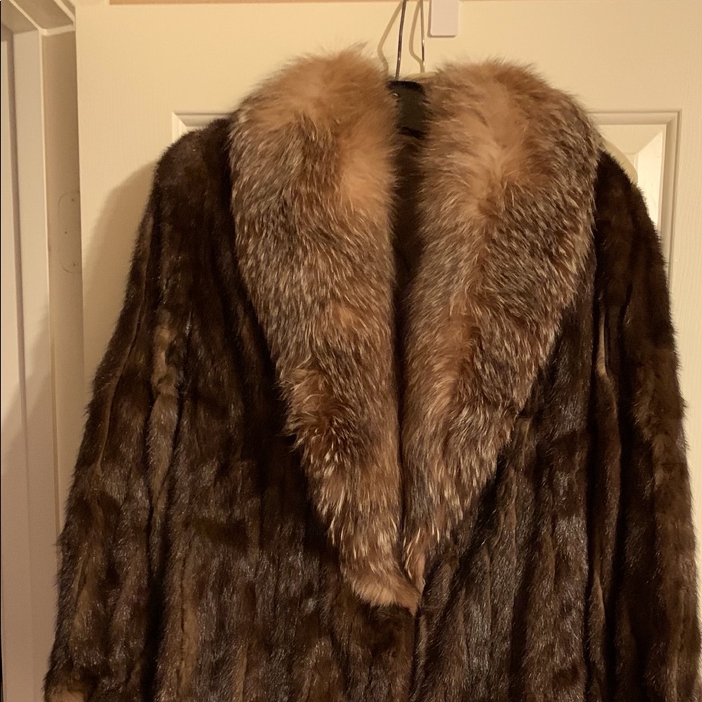 Full Length Mink Coat with Silver Fox Collar
